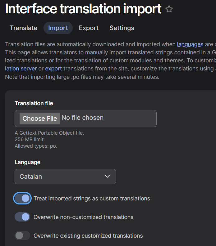 Import .po file