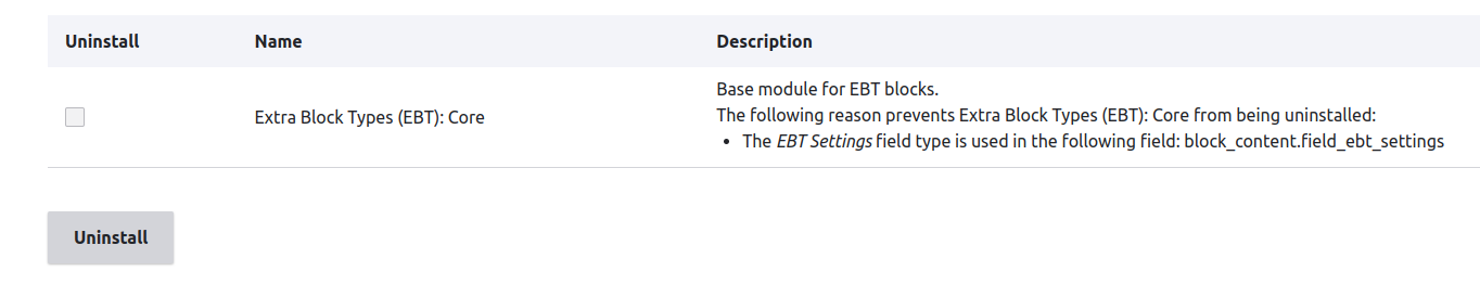 Desinstalación de EBT Core